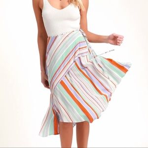 ASTR the Label Striped Asymmetrical Midi Skirt (XS)